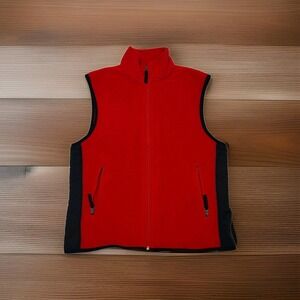 GAP Red Navy Fleece‎ Full Zip Vest Mens Size Large Zip Pockets / Rear Pocket